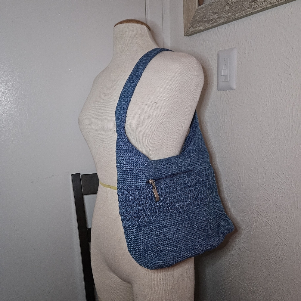 WORTHINGTON Shoulder Crochet HOBO Bag Purse attached Coin Purse Women Blue EUC